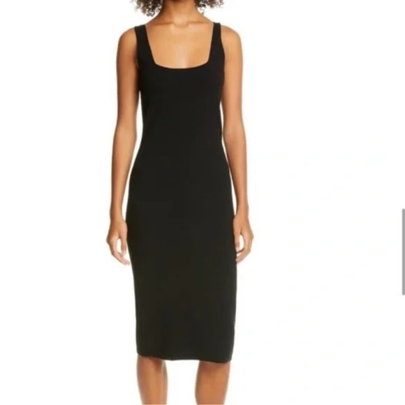 Vince Square Neck Wool-Blend Midi Dress Medium / Black